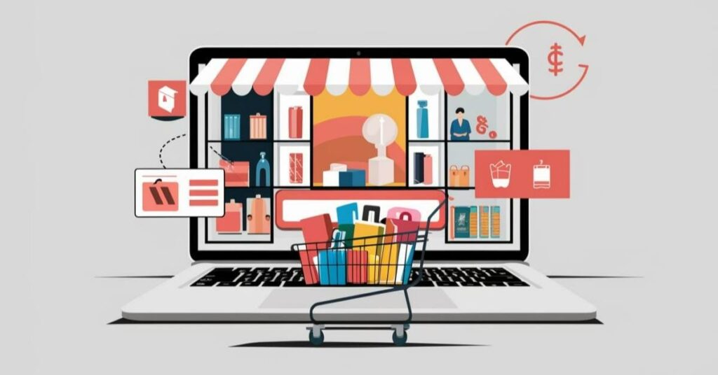 Key elements of a successful ecommerce website, visually represented with icons.