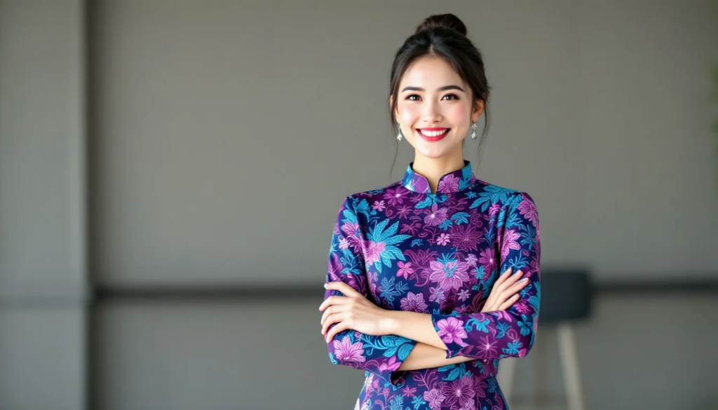 A realistic photo of customer service representatives dressed in iconic Malaysian Batik attire, showcasing a friendly and professional atmosphere. This image highlights the importance of brand identity and effective branding strategies in a customer-focused environment.