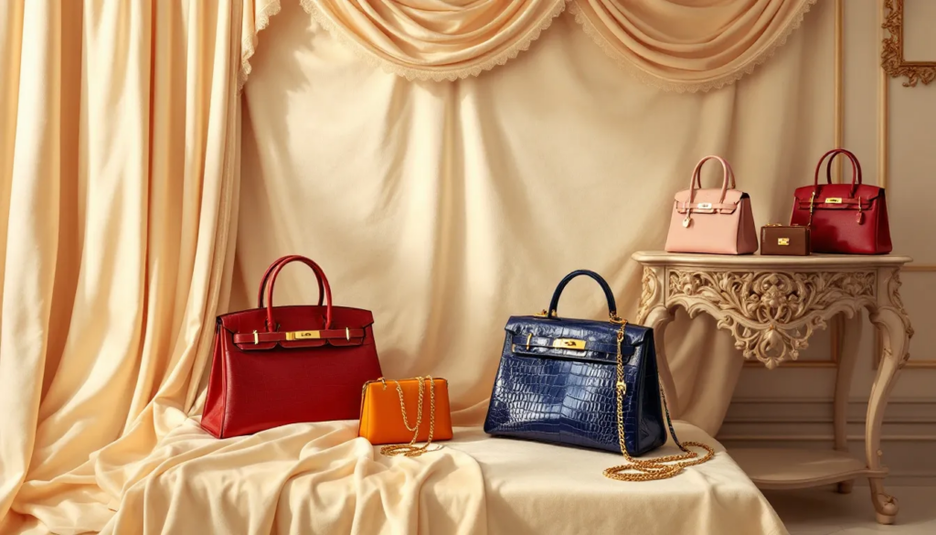 An elegant display of various Hermès bags showcasing their luxurious appeal and craftsmanship.