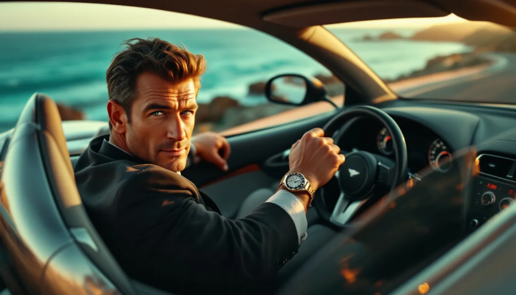 autodriving pierce brosnan flexing his latest patek philippe watch and on the way to buy the new audemars piguet watch as advertised in his Instagram