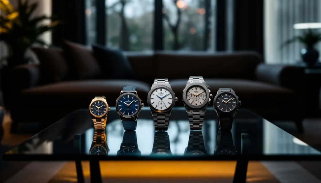 An assortment of luxury watches showcasing craftsmanship and design elements.