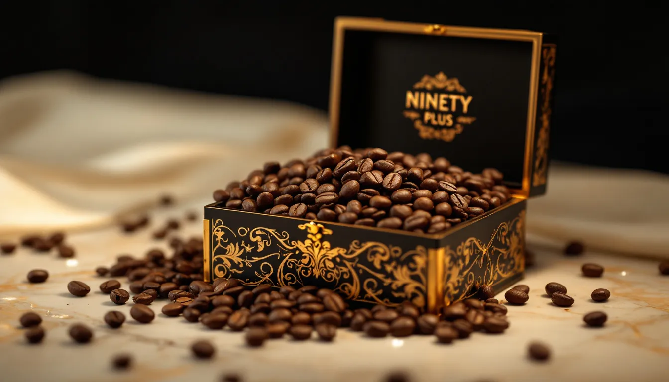 A blurred image of Ninety Plus coffee beans, showcasing their sustainable luxury.